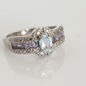 Aquamarine and Tanzanite Ring Size 6-3/4